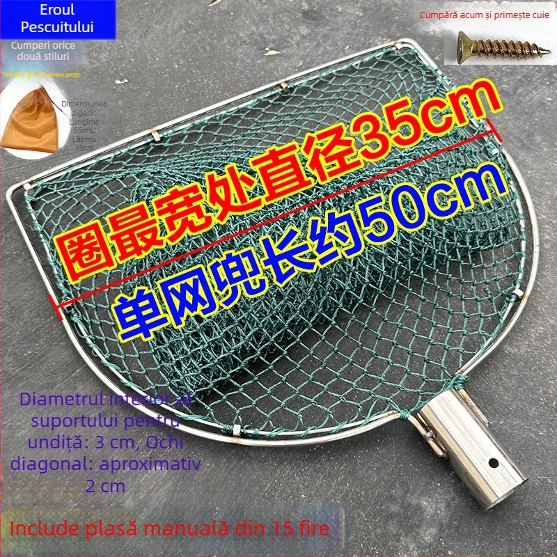 Năvod de pescuit lucrat manual, cu cap din oțel inoxidabil și inel dublu, rezistent la uzură, pentru prinderea peștilor și rațelor