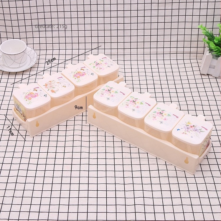 Set de patru cutii pentru condimente, suport din plastic multifuncțional pentru condimente solide, stil nou chinezeasc