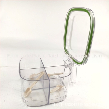 Cutie pentru condimente din plastic, cu capac rabatabil, rezistentă la umezeală, mâner încorporat, design integrat cu 4-5 compartimente pentru condimente solide