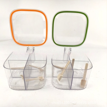 Cutie pentru condimente din plastic, cu capac rabatabil, rezistentă la umezeală, mâner încorporat, design integrat cu 4-5 compartimente pentru condimente solide