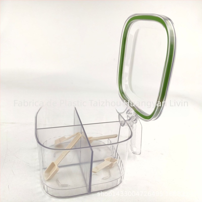 Cutie pentru condimente din plastic, cu capac rabatabil, rezistentă la umezeală, mâner încorporat, design integrat cu 4-5 compartimente pentru condimente solide