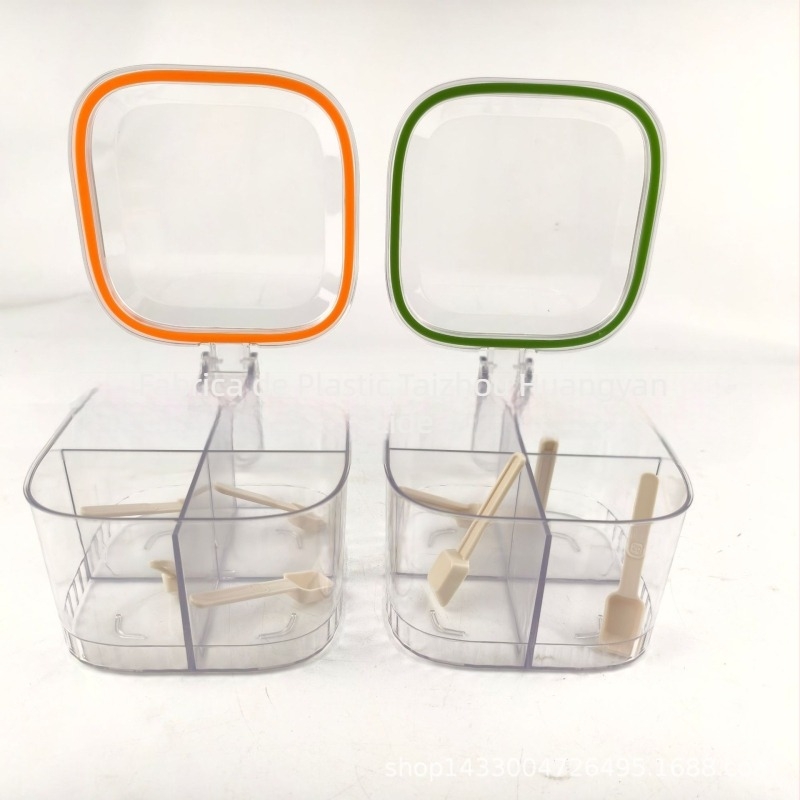 Cutie pentru condimente din plastic, cu capac rabatabil, rezistentă la umezeală, mâner încorporat, design integrat cu 4-5 compartimente pentru condimente solide