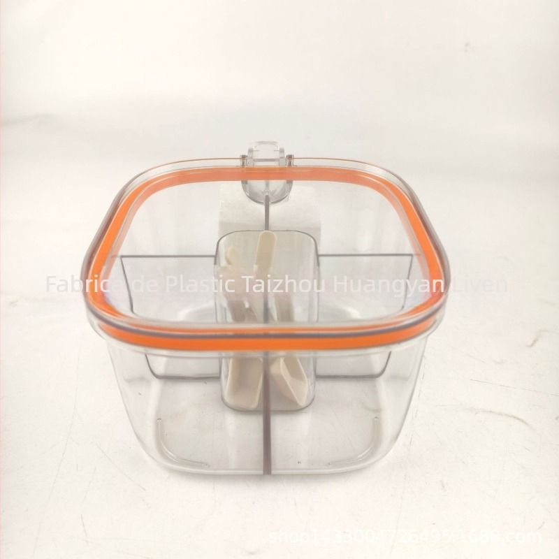 Cutie pentru condimente din plastic, cu capac rabatabil, rezistentă la umezeală, mâner încorporat, design integrat cu 4-5 compartimente pentru condimente solide