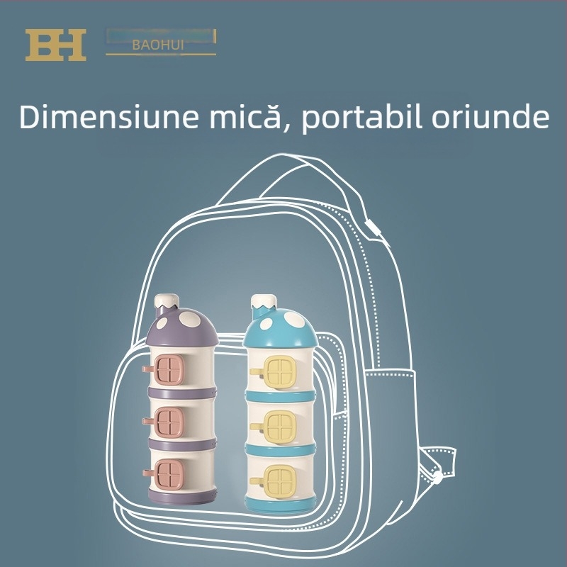 Babi Elephant cutie pentru lapte praf pentru bebeluși, cu trei niveluri și trei compartimente, portabilă și sigilată, potrivită pentru nou-născuți până la 3 ani, etichetă privată disponibilă