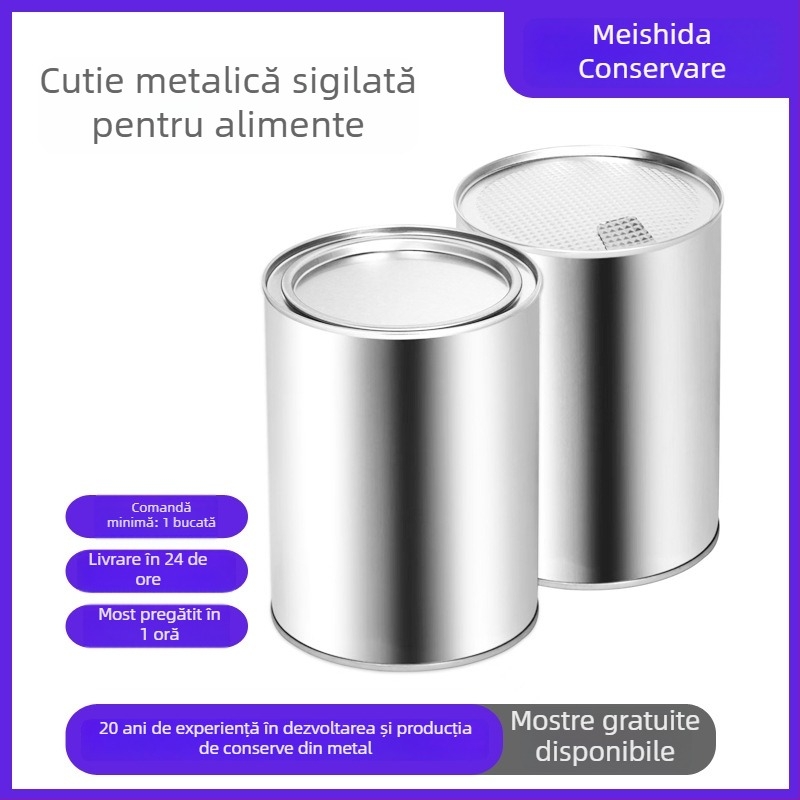 Cutie rotundă din tablă metalică pentru alimente, imprimare UV, capacitate 10000, logo imprimat
