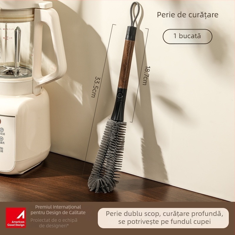 Perie de curățare pentru pahare și sticle, cu peri moi, multifuncțională, flexibilă, cu mâner lung