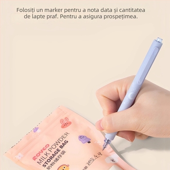 Pungi de depozitare a laptelui matern, de unica folosință, portabile și sigilate pentru deplasări; capacitate 60 g, material PET/PE cu cerneală de imprimare; pachet de 30 bucăți