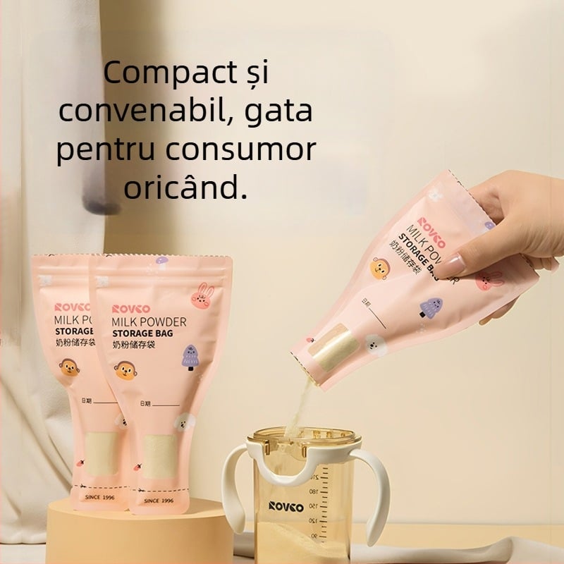 Pungi de depozitare a laptelui matern, de unica folosință, portabile și sigilate pentru deplasări; capacitate 60 g, material PET/PE cu cerneală de imprimare; pachet de 30 bucăți