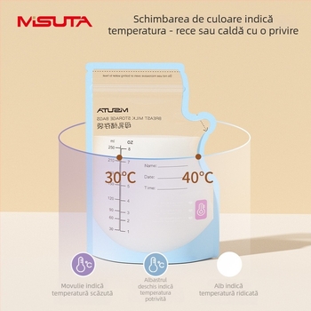 Misuta Sac de stocare a laptelui matern, senzitivitate la temperatură pentru prospețime, 250 ml, PE+PET