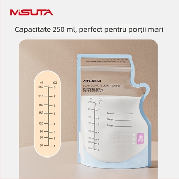Misuta Sac de stocare a laptelui matern, senzitivitate la temperatură pentru prospețime, 250 ml, PE+PET