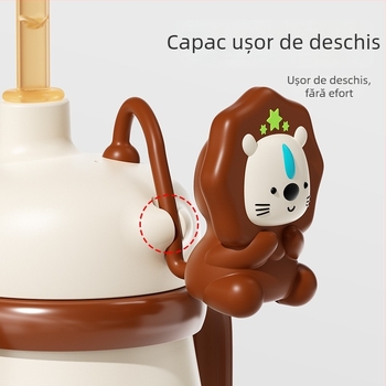 Cana termică pentru copii din oțel inoxidabil 316, carcasă din silicon, izolație 6-12 ore, cu mâner și pai, design desene animate