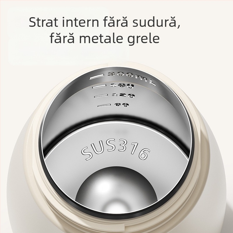 Cana termică pentru copii din oțel inoxidabil 316, carcasă din silicon, izolație 6-12 ore, cu mâner și pai, design desene animate