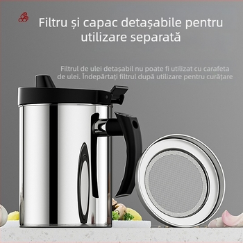 Recipient pentru ulei din oțel inoxidabil, cu filtru și strecurătoare, dozator de bucătărie cu capac automat