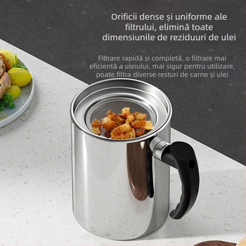 Recipient pentru ulei din oțel inoxidabil, cu filtru și strecurătoare, dozator de bucătărie cu capac automat