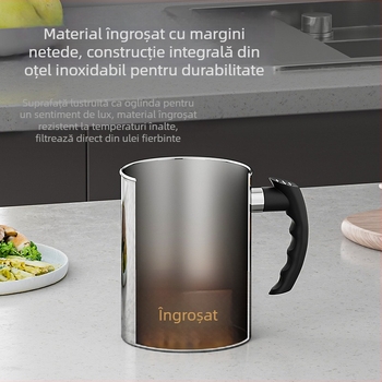Recipient pentru ulei din oțel inoxidabil, cu filtru și strecurătoare, dozator de bucătărie cu capac automat