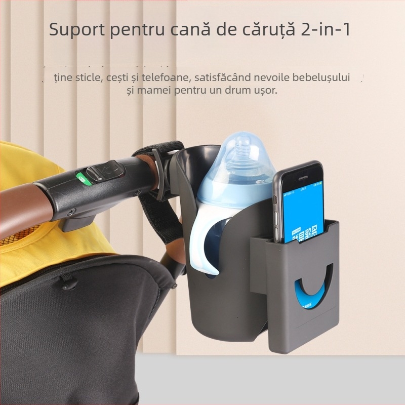 Suport universal pentru pahare la căruciorul de bebe — organizator multifuncțional pentru sticle, pahare și telefon, ABS