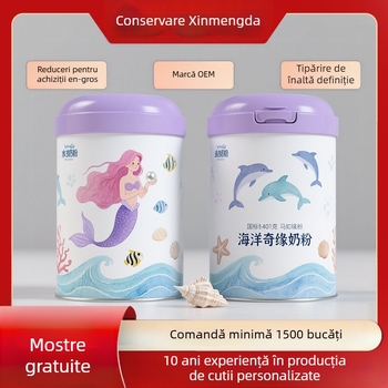 Cutie circulară din tablă pentru lapte praf, imprimare offset și logo imprimat, capacitate 60