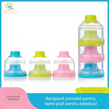 Cutie portabilă pentru lapte praf de bebeluși, cu trei niveluri și compartimente independente, design detașabil, material PP, stil simplu, disponibil pentru etichetare privată