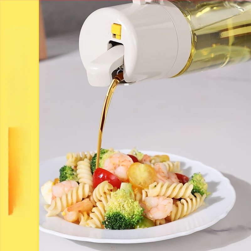 Recipient de ulei cu funcție duală: pulverizare și turnare, sticlă pentru bucătărie de acasă, deschidere închidere automată, apăsați pentru pulverizare, stil modern minimalist