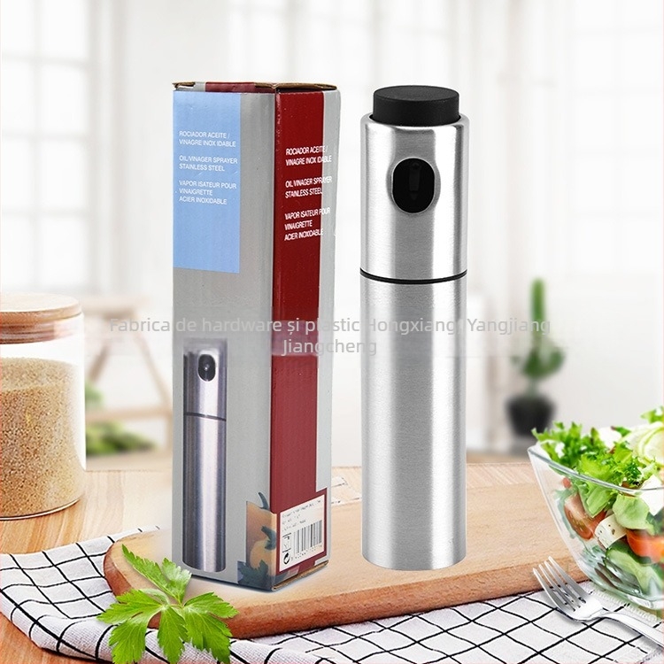 Sticlă spray pentru ulei din oțel inoxidabil, tip spray, cu deschidere și închidere automate, design modern minimalist, cu logo imprimat