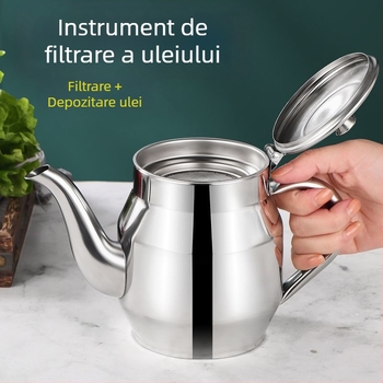 Recipient din oțel inoxidabil pentru ulei, siguranță la scurgeri, capacitate mare, rezervor de depozitare cu filtru, pentru bucătărie, recipient de ulei îngroșat