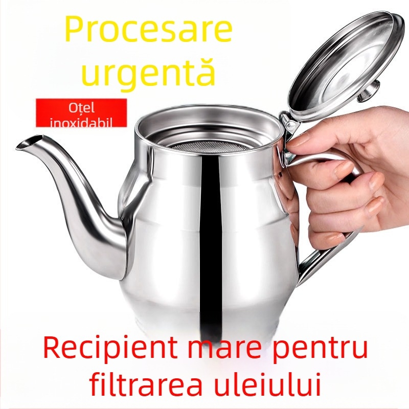Recipient din oțel inoxidabil pentru ulei, siguranță la scurgeri, capacitate mare, rezervor de depozitare cu filtru, pentru bucătărie, recipient de ulei îngroșat
