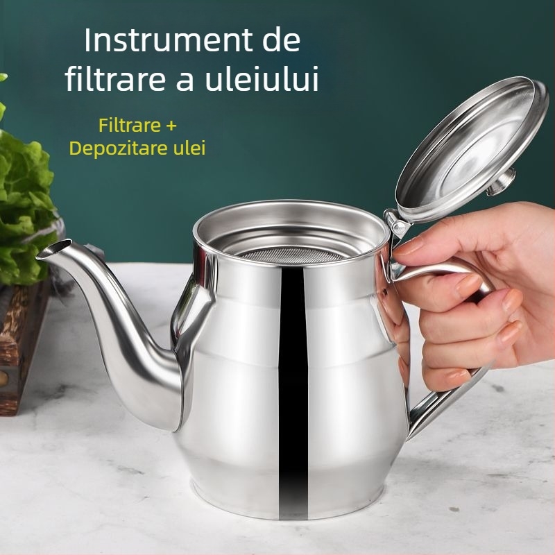 Recipient din oțel inoxidabil pentru ulei, siguranță la scurgeri, capacitate mare, rezervor de depozitare cu filtru, pentru bucătărie, recipient de ulei îngroșat