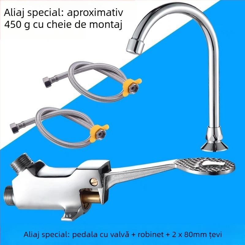 Robinet pedalat pentru chiuvetă, corp din cupru, pentru laboratoare; spălare instantanee; presiune 1,2 MPa