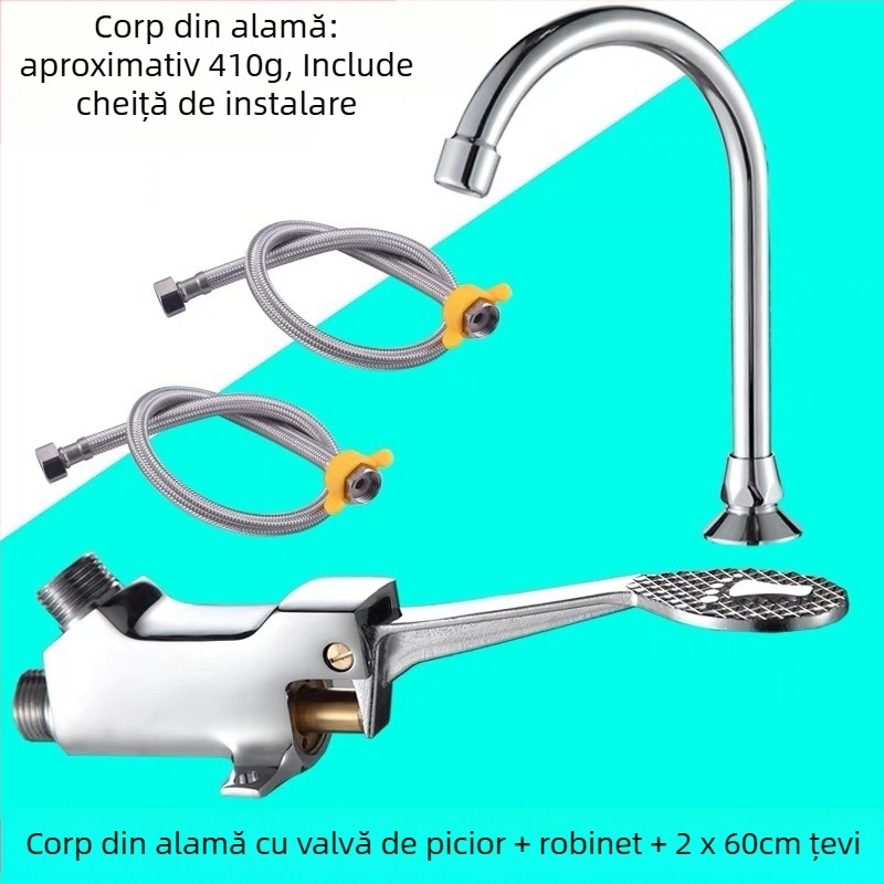 Robinet pedalat pentru chiuvetă, corp din cupru, pentru laboratoare; spălare instantanee; presiune 1,2 MPa