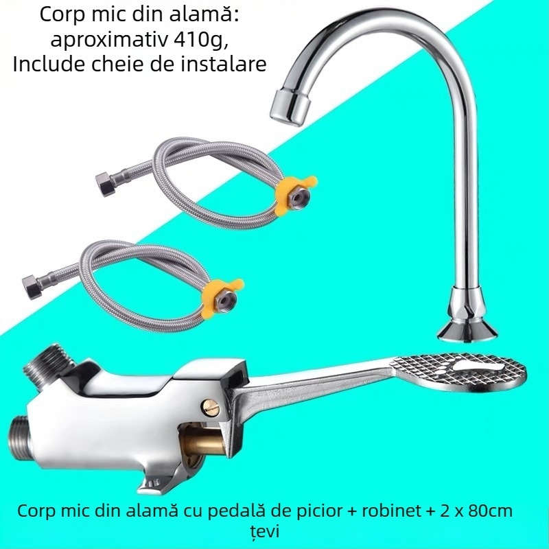 Robinet pedalat pentru chiuvetă, corp din cupru, pentru laboratoare; spălare instantanee; presiune 1,2 MPa