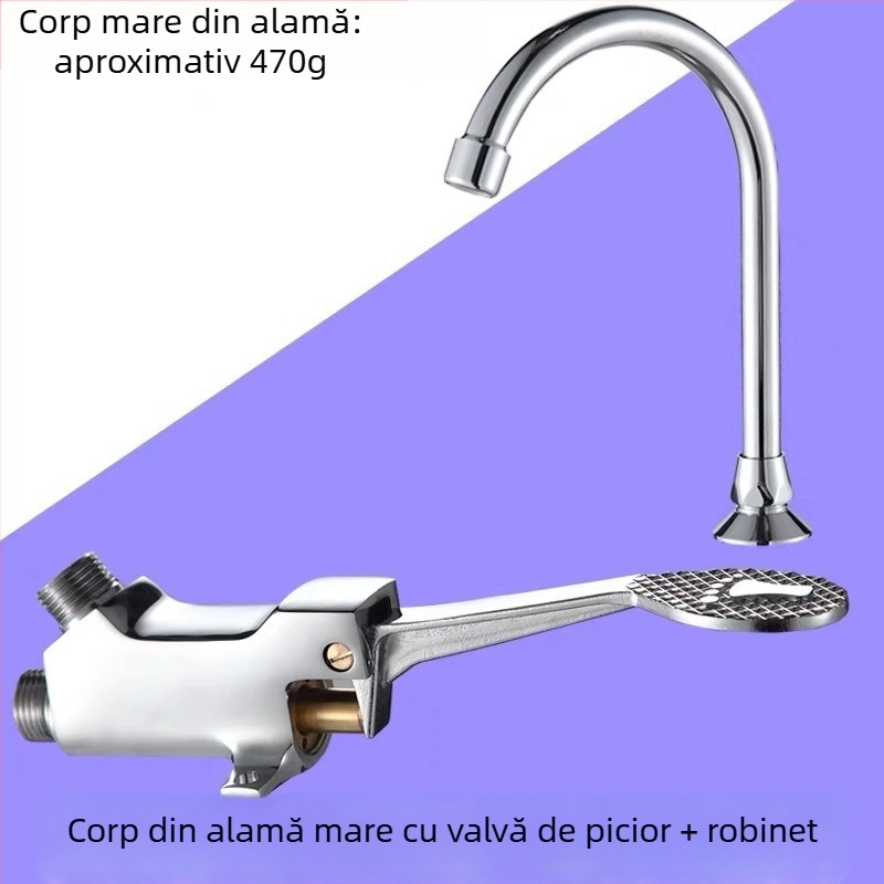 Robinet pedalat pentru chiuvetă, corp din cupru, pentru laboratoare; spălare instantanee; presiune 1,2 MPa