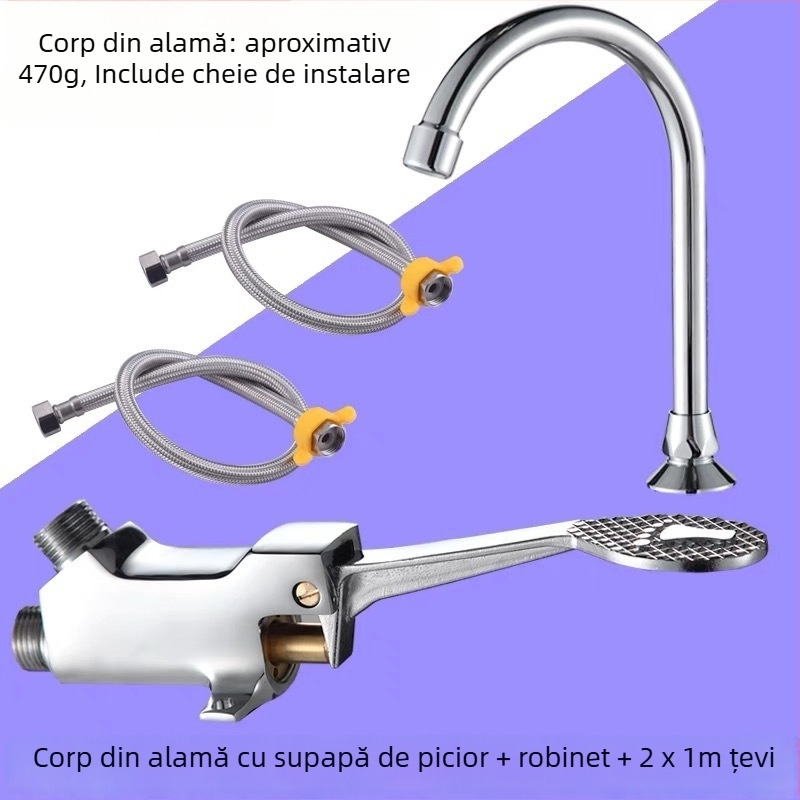 Robinet pedalat pentru chiuvetă, corp din cupru, pentru laboratoare; spălare instantanee; presiune 1,2 MPa