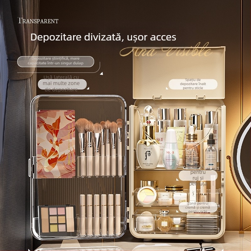 Cutie de depozitare pentru cosmetice în stil lux ușor, protecție împotriva prafului pentru masă de machiaj, organizator de birou cu sertare, capacitate 3-5 L