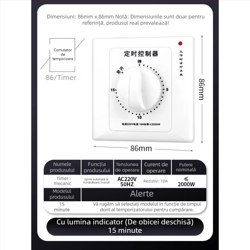 Timer mecanic de 60 minute pentru pompă de apă, 220V, montaj tip 86