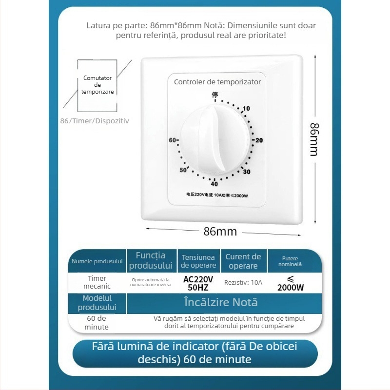Timer mecanic de 60 minute pentru pompă de apă, 220V, montaj tip 86