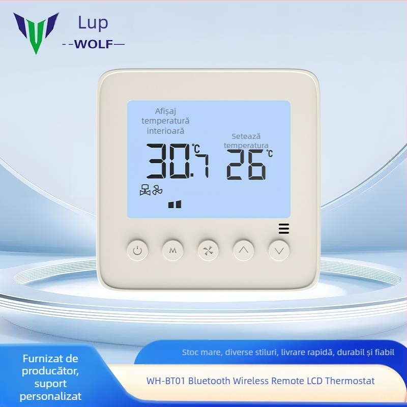 Controler pentru aer condiționat central cu Bluetooth, termostat LCD, telecomandă wireless și întrerupător cu trei trepte, 220V AC