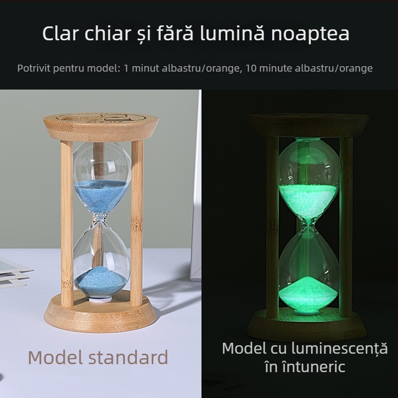 Clepsidră luminoasă pentru copii, anti-cadere, sticlă borosilicată suflată, 3/5/10/30 minute, ornament cu nisip lichid