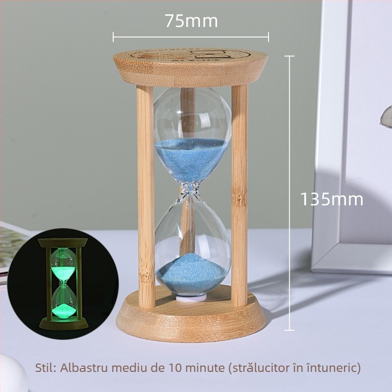 Clepsidră luminoasă pentru copii, anti-cadere, sticlă borosilicată suflată, 3/5/10/30 minute, ornament cu nisip lichid