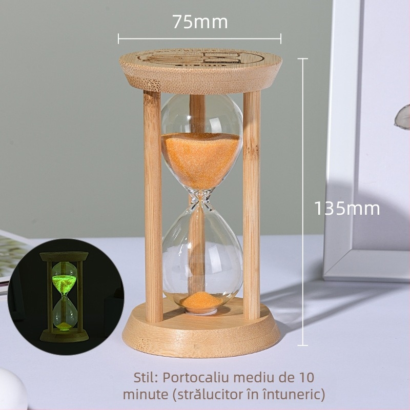 Clepsidră luminoasă pentru copii, anti-cadere, sticlă borosilicată suflată, 3/5/10/30 minute, ornament cu nisip lichid
