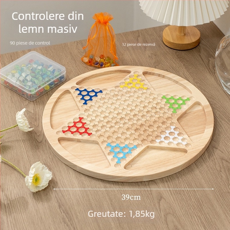 Set din lemn pentru checkers cu bile — jucărie educațională, marca Yimu; potrivit pentru vârste 4–60; ambalaj: cutie colorată
