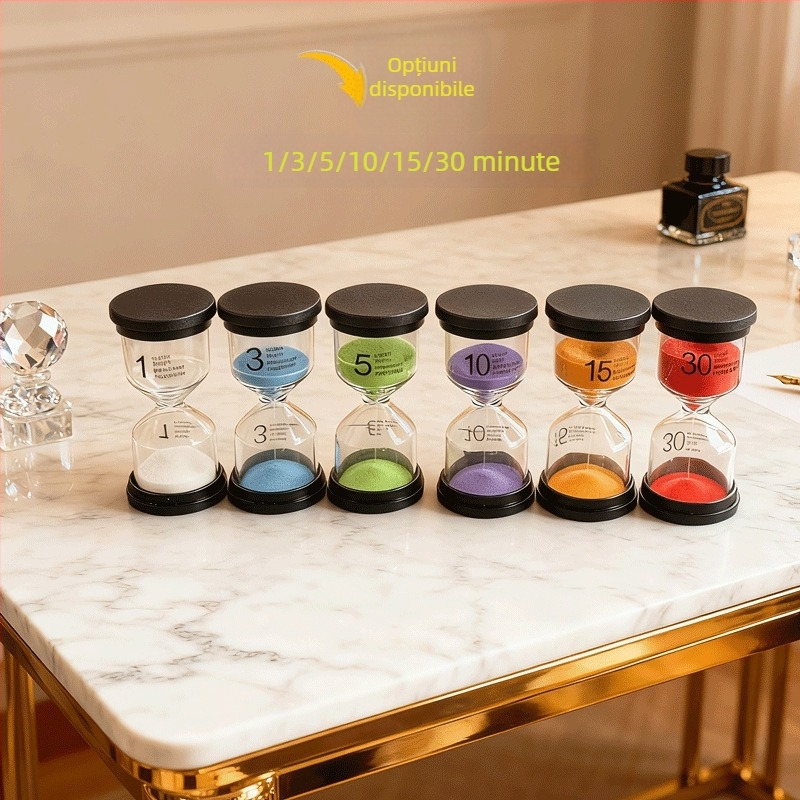 Clepsidră de sticlă, realizată manual, 30 de minute, set decorativ pentru birou