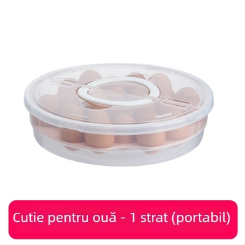 Cutie circulară portabilă pentru depozitare a alimentelor, două niveluri, din plastic, pentru dumplings, pizza și ouă