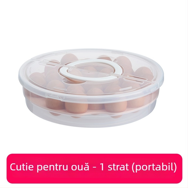 Cutie circulară portabilă pentru depozitare a alimentelor, două niveluri, din plastic, pentru dumplings, pizza și ouă