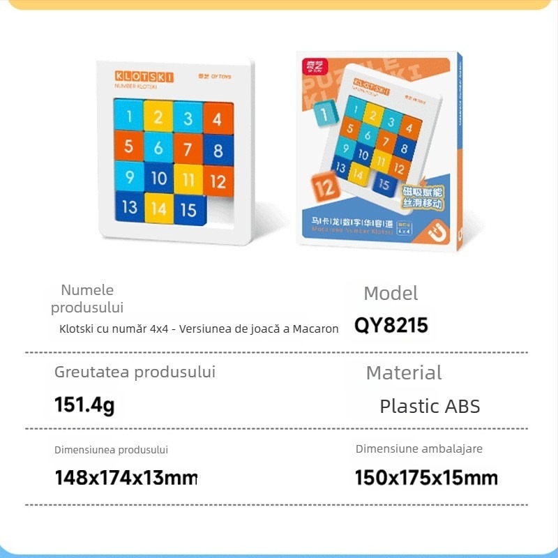 Puzle magnetic Huarong Road pentru copii – plastic, puzzle glisant magnetic, vârsta 7–14 ani, configurații 8/15/24/35/48, antrenament pentru răbdare