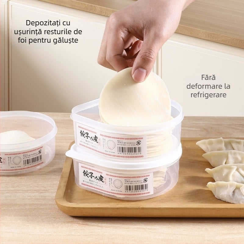 Cutie transparentă de depozitare pentru foi de gyoza, uz casnic, plastic alimentar, cu capac