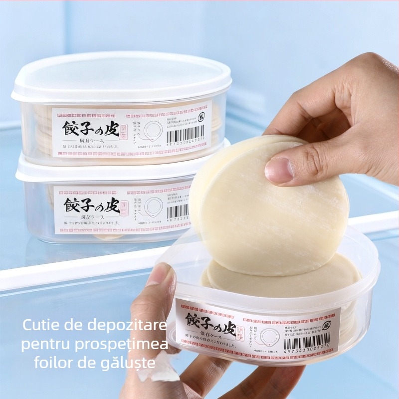 Cutie transparentă de depozitare pentru foi de gyoza, uz casnic, plastic alimentar, cu capac