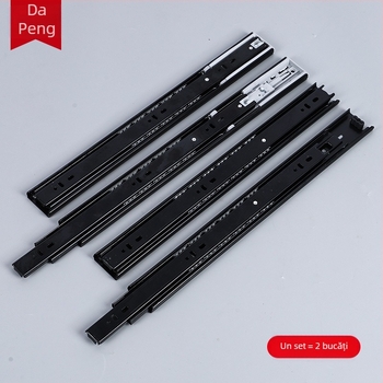 Glisieră pentru sertar din oțel laminat la rece, cu amortizor și ghidaj cu bile, design cu trei secțiuni