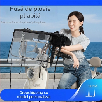 Acoperire de ploaie pentru mașină electrică - pliabilă, extensibilă, cu cadru dublu, țesătură Oxford, UV PA+ protecție solară, adăpost detașabil împotriva vântului și ploilor, deschidere/închidere manuală