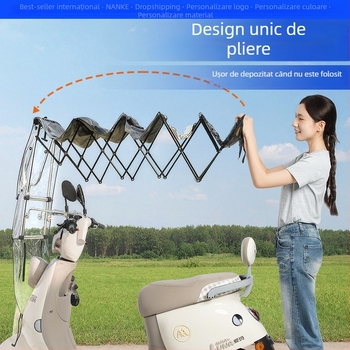 Acoperire de ploaie pentru mașină electrică - pliabilă, extensibilă, cu cadru dublu, țesătură Oxford, UV PA+ protecție solară, adăpost detașabil împotriva vântului și ploilor, deschidere/închidere manuală
