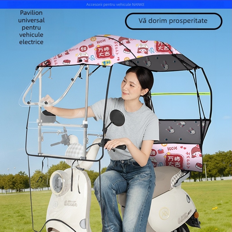 Acoperire de ploaie pentru mașină electrică - pliabilă, extensibilă, cu cadru dublu, țesătură Oxford, UV PA+ protecție solară, adăpost detașabil împotriva vântului și ploilor, deschidere/închidere manuală